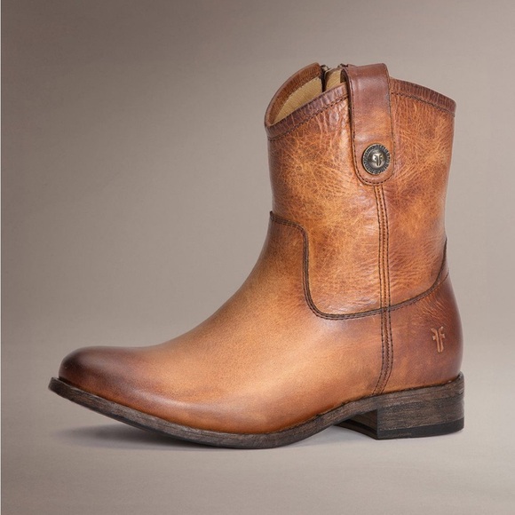 Frye Melissa Short Brown Leather Booties 6 Classic Equestrian Moto Bohemian - Picture 14 of 14